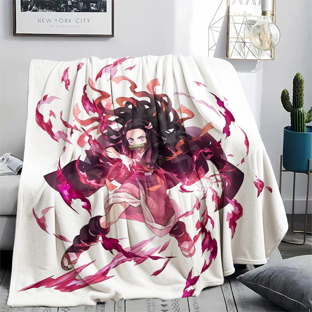 1PC Demon Slayer Print Flannel Blanket, High quality All Seasons, Home Decor, Warmth and Comfort, Perfect for Christmas Gifts