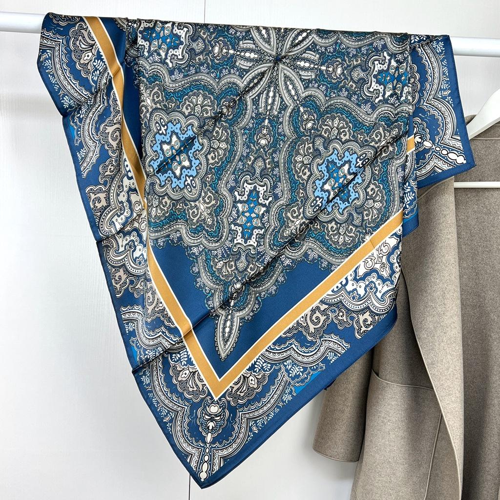 Silk Scarf Women'S Retro Cashew Flower Spring And Autumn Versatile 90 Plain Crepe Satin Square Scarf Mulberry Silk Scarf Shawl