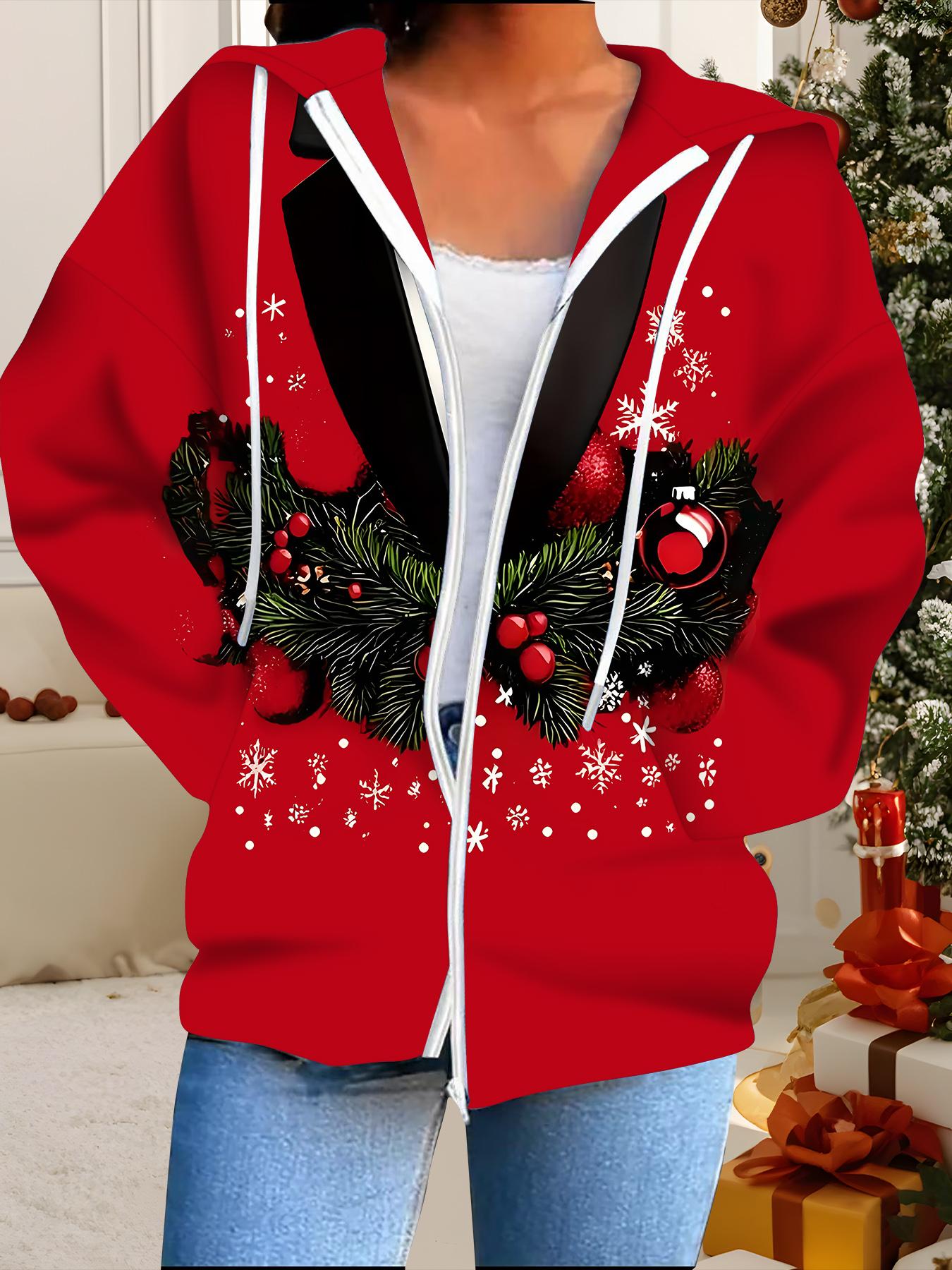 

Рождественский кардиган с капюшоном, 3D-печать, большого размера, осенне-зимний, в стиле ретро 1XL красный