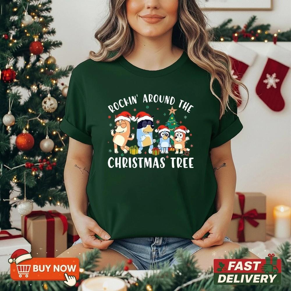 

Bluey Christmas Shirt Matching Christmas Cartoon Shirts For Kid Size S5XL Unisex T-Shirt XXL
