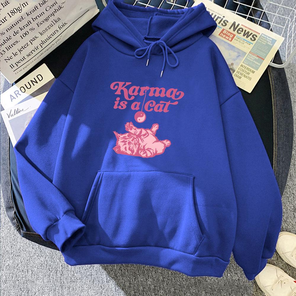 Karma Is A Cat Hoodie Cartoon Print Harajuku Kawaii Sweatshirt With Hooded Comfortable Cute Clothes Moletom Comic Soft