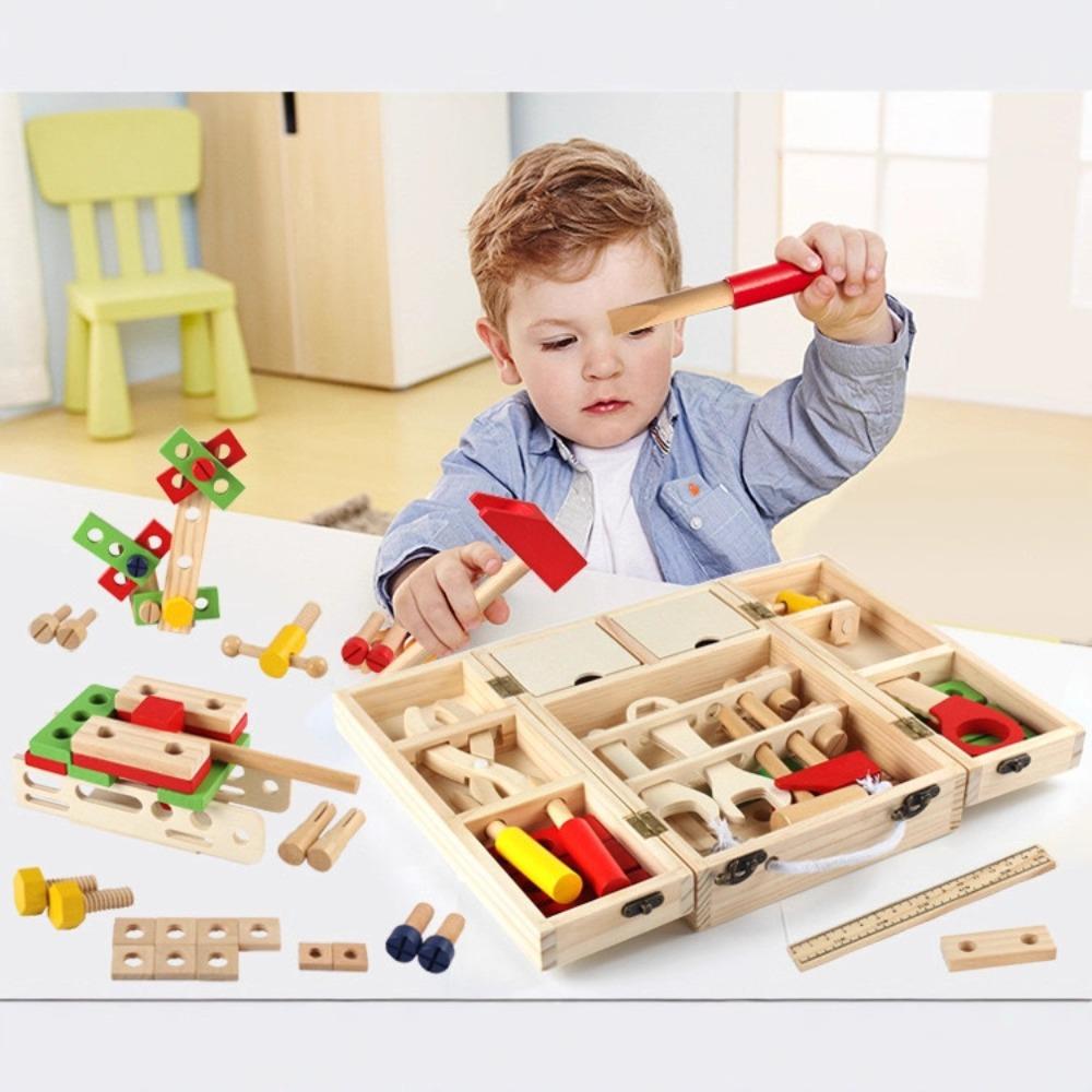 Wooden Toy Simulation Disassembly Toolbox Boy Baby Disassembly and Assembly Play House Toy Training Hand-eye Coordination Tool
