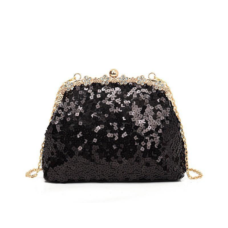 Vintage Clip Clutch Bag Sequins Diamonds Socialite Evening Dress Dinner Niche One-shoulder Cross-body