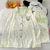 Cute Embroidered Cartoon Pajama Set Women Fall Full Print Heart Long Sleeve Loungewear