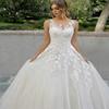 European and American New Wedding Dress Crew Neck Lace Long Sleeve Satin Thin Can Be Ordered Large Size