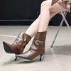Fashion Foreign Style Pointed Toe Stiletto Short-leg Pants Tube Boots Women 2025 Autumn Belt Buckle High Heel Booties