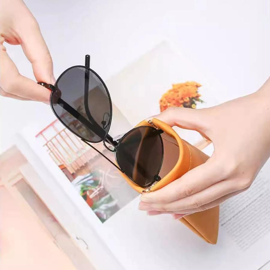 Self-closing Eyeglasses Bag Imitation Sheepskin Leather Glasses Holder Soft Velvet Interior Travel Protective Sunglasses Case