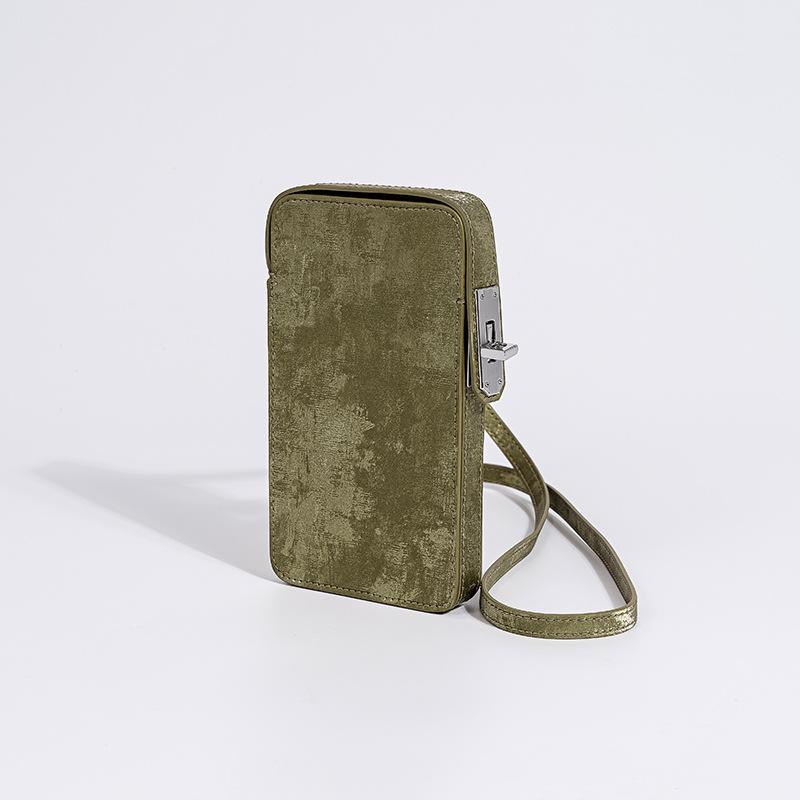 Chinese-style Lock Button Mobile Phone Bag, Chinese-style Silk and Satin Leather Box Bag, Retro and Fashionable Mini Crossbody Bag