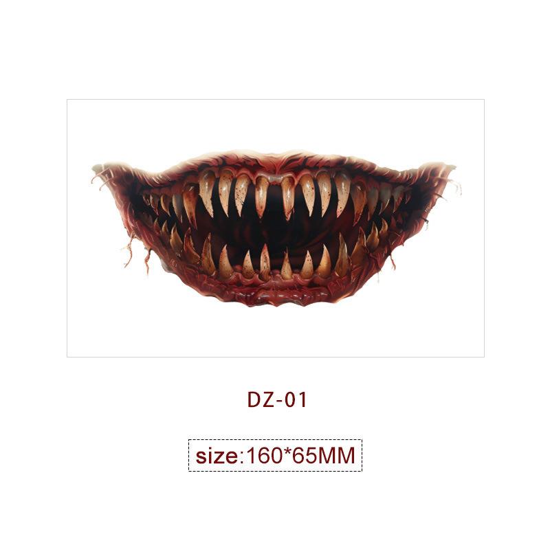 Halloween Mouth Tattoo Scary Clown Face Stickers Creepy Temporary Tattoos Waterproof Party Makeup Costume Props