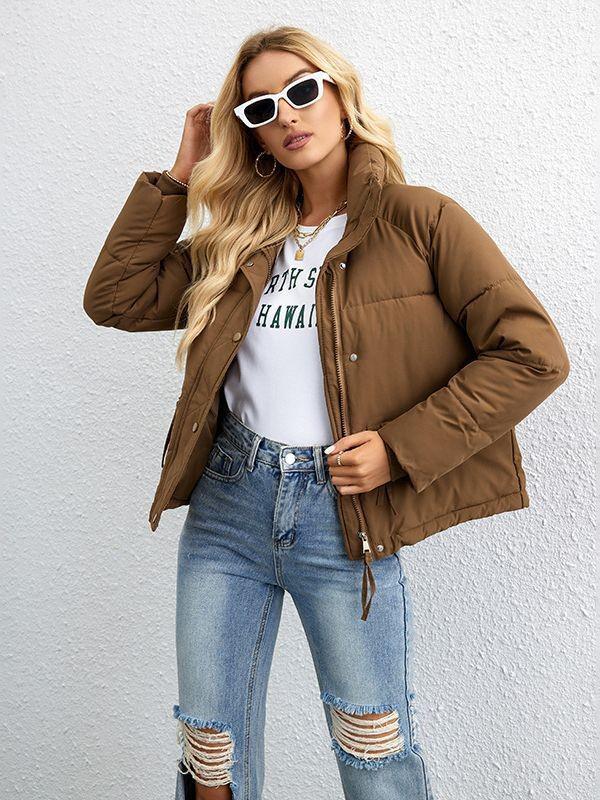 2023 Women's European & American Style Short Stand-Collar Down Cotton Jacket with Zipper