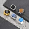 Rock Punk Geometric Square Natural Stone Signet Rings for Men, Stainless Steel Party Wear Finger Ring Gift Jewelry
