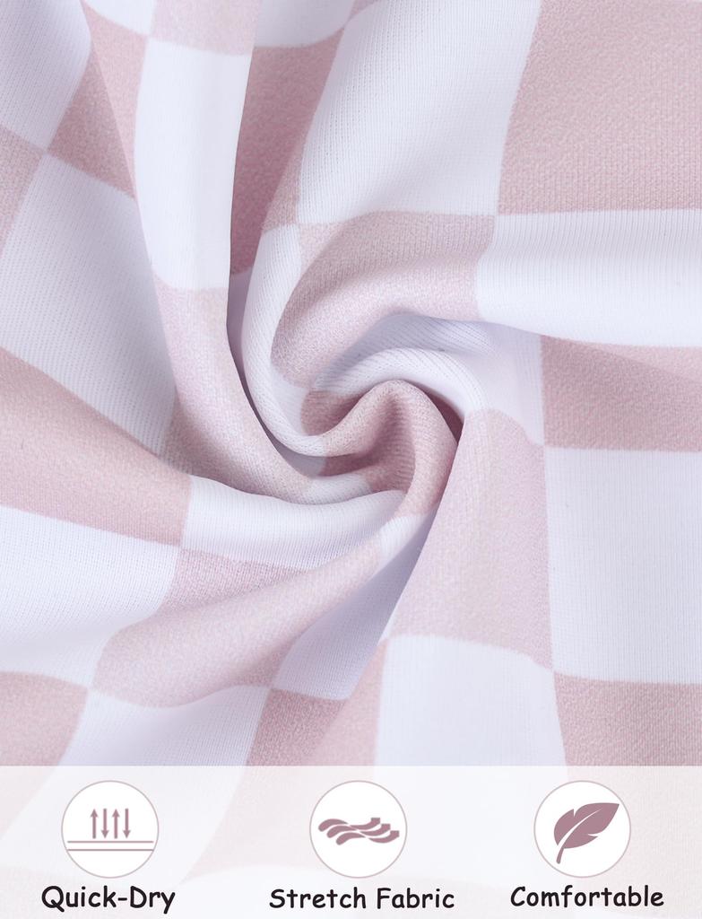 AIEOE Baby Short Sleeve Rash Guard with Romper for Boys and Checkered UV Sun Perfect for Water and Beach Size 110 Swimsuit, One-Piece Hat, Girls,