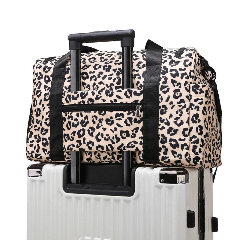 Travel bag Leopard print independent shoe compartment Large capacity hand bag Boarding fitness Yoga storage shoulder bag
