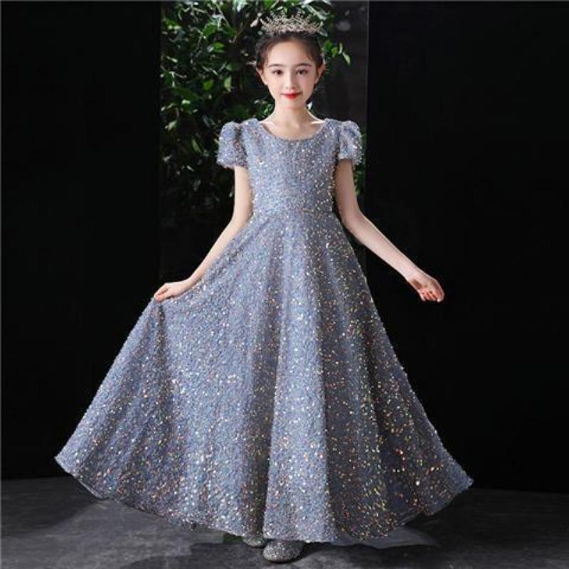 Girls Sequined Princess Formal Dress For Birthday Performance Pageant Flower Girl