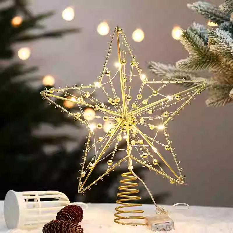25CM Gold Luminous 3D Iron Star Christmas Tree Topper