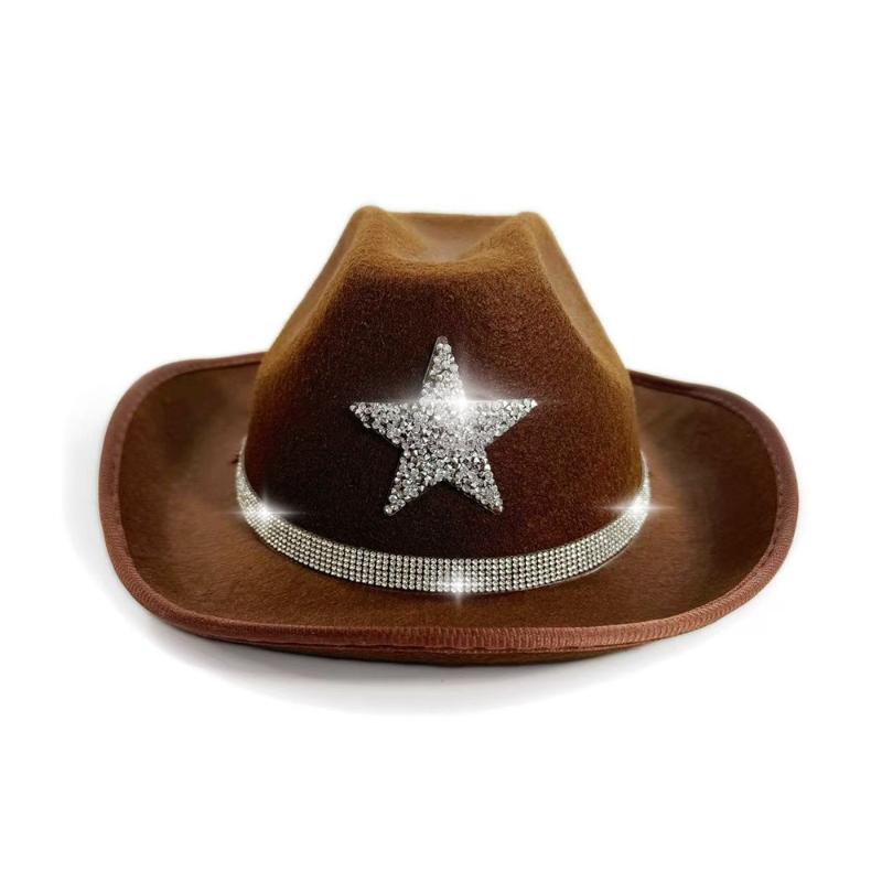 Kid'S Western Hat Festive Rhinestone Pentagram Cowboy Hat Children'S Cowboy Hat For Dress-Up Party Festival Western Themed