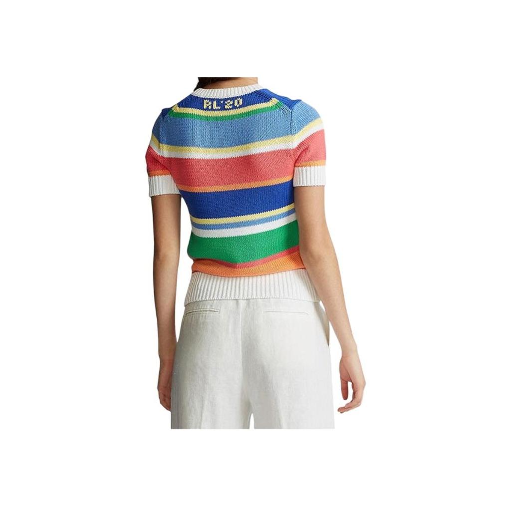 Polo Ralph Lauren Letter Logo Striped Short Sleeve Knit Top Women Tops 211792406-001