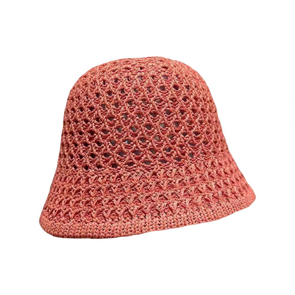 Women Basin Hat Hollow Breathable Sun Fisherman Hat Solid Color Dome Short Brim Anti UV Bucket Hat
