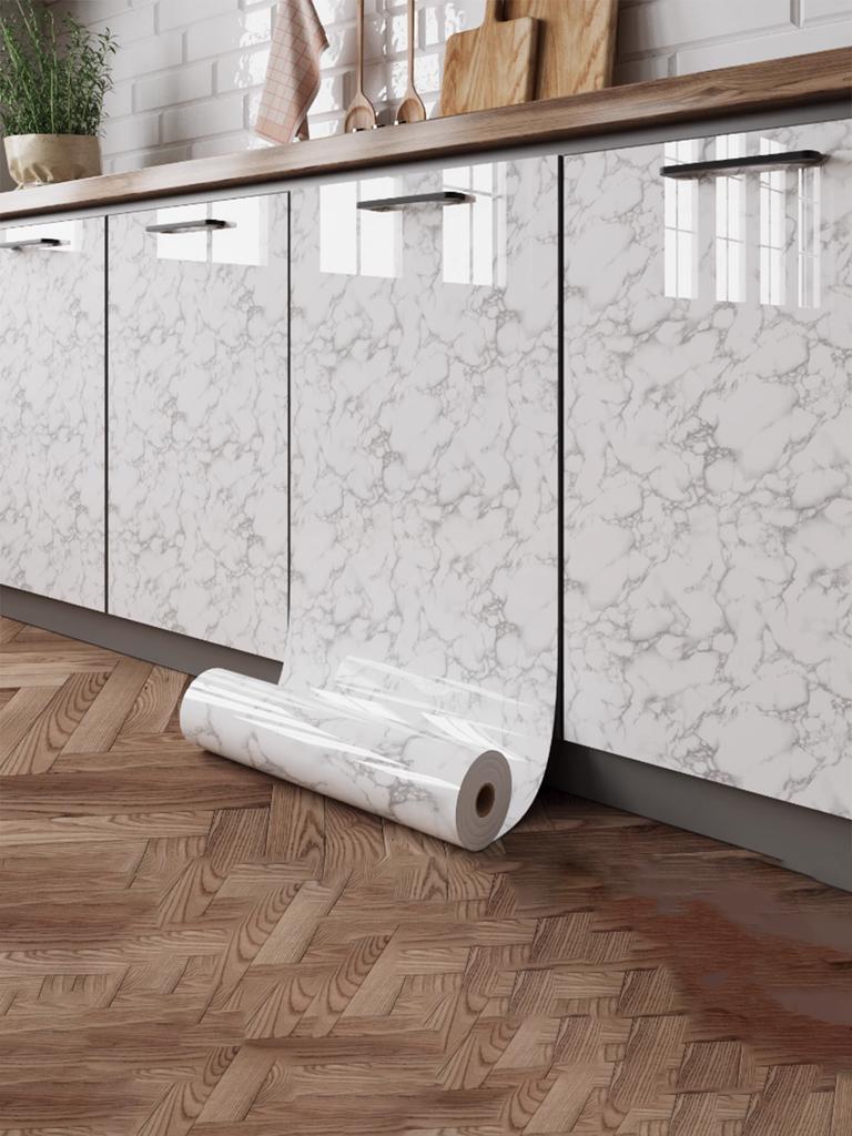 Marble Self-Adhesive Film - Water/Oil Resistant PVC Wallpaper for Kitchen Backsplash & Countertops - Peel & Stick