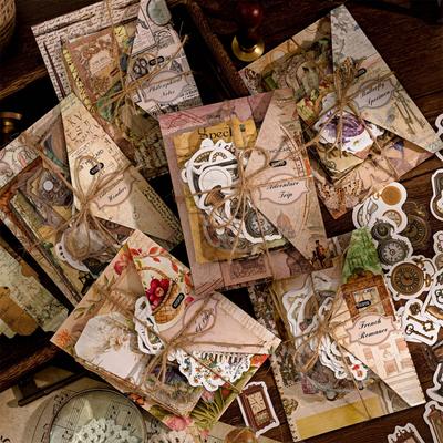 100Pcs Set Vintage Mixed Kit Sticker & Paper 2-in-1 Scrapbook Collage Literary Distressed Decor Supplies