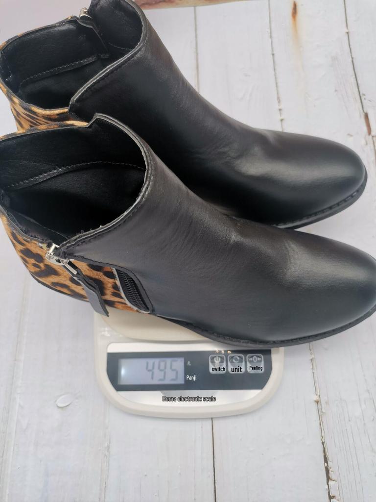 Übergröße Leo-Print & Nude Spitz zulaufende Stiefeletten mit Seitenreißverschluss - Damen Lederstiefel für Herbst/Winter 2021