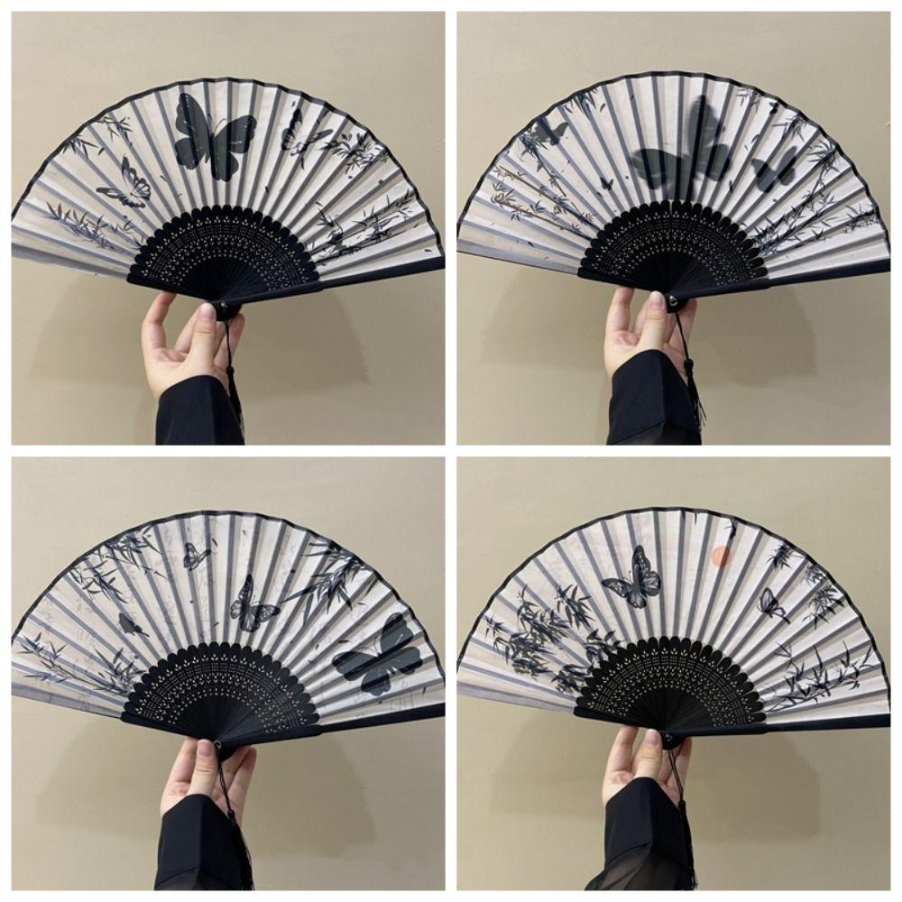 Silk Material Vintage Silk Folding Fan Folding Vintage Classical Chinese Fan Bamboo Frame Hand Fan Craft Dance Performance