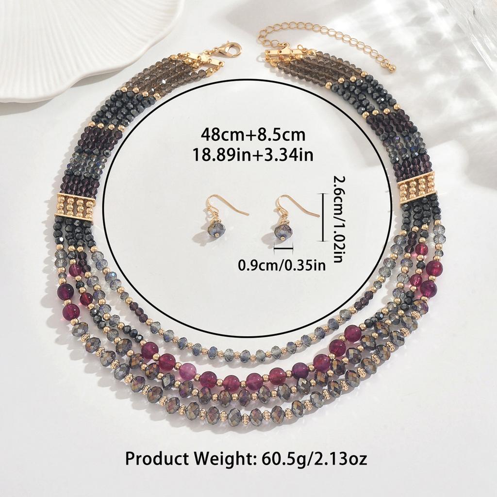 Multilayer Vintage Elegant Glass Beads Choker Necklace and Earrings Set for Women Fashion Jewelry Hot Sale Party Gift New Style
