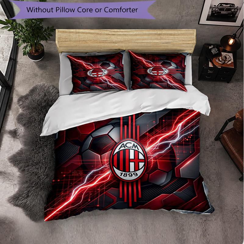 Set Lenzuola AC Milan Modello 3 Pezzi Morbida Copripiumino in Microfibra con Federe per Camera da Letto