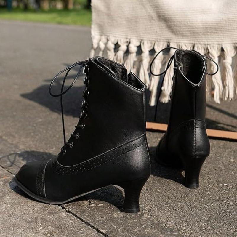 Fashion New Women's Boots PU Leather Womens High Heels Lace Up Victoria Boots Trend Pointed Toe Women Shoes Luxury Botines Para Mujeres