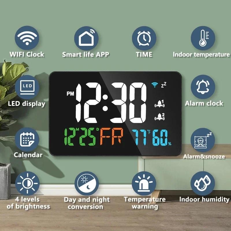 WiFi Desktop Clock Calendar Intelligent Thermometer Hygrometer with Digital LED Display Support WIFI Auto-Calibration