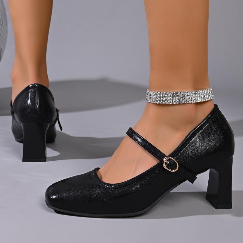 Chaussures Mary Jane à Talon Bloc 2026 Nouvelle Collection Bout Rond Ouverture Peu Profonde Polyvalentes Une Bride Antidérapantes Résistantes à l'Usure Chaussures Simples