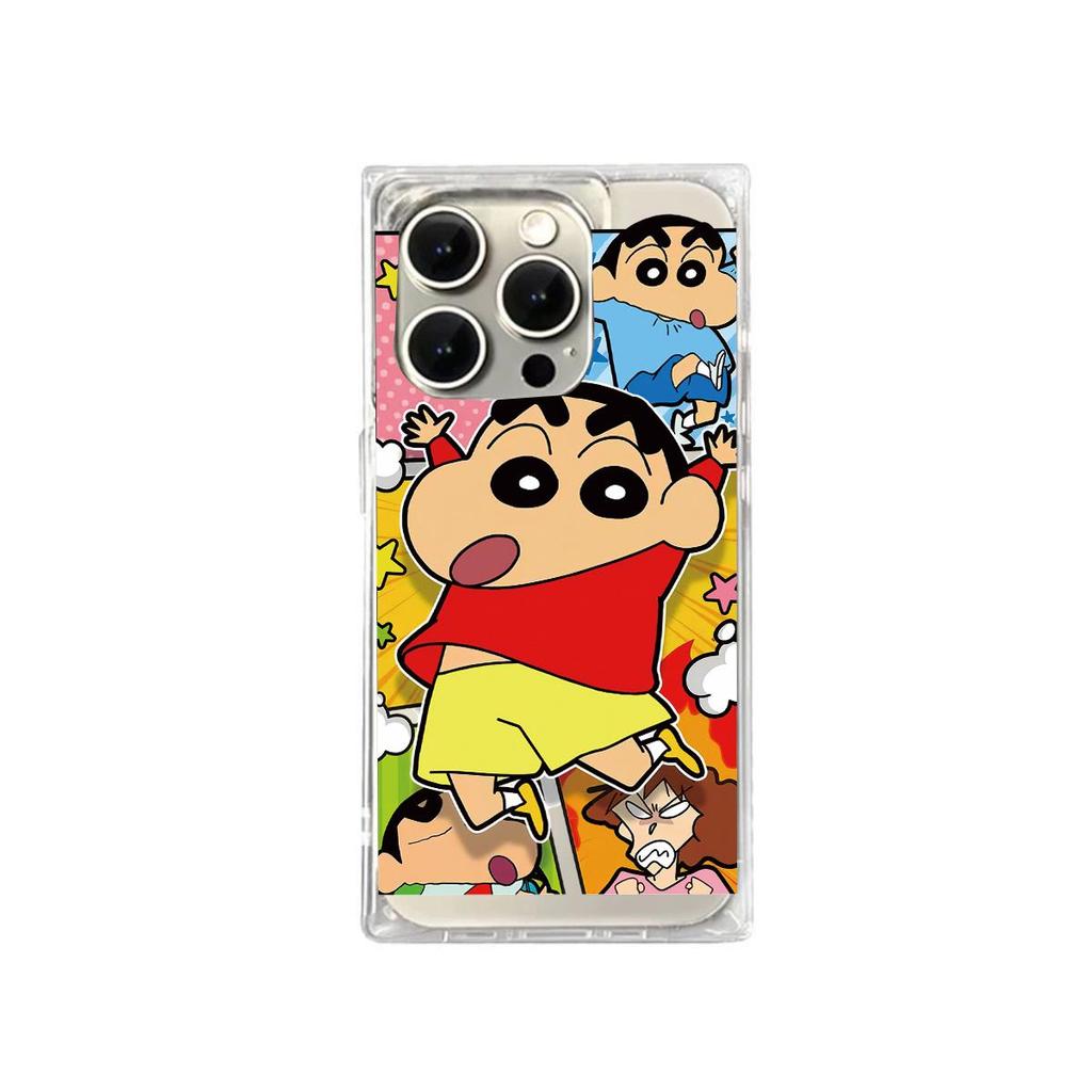 Clear Square Back Tube Case Protection For iPhone 16 ProMax 14 Pro Max 13 12 15 Plus 11 Anti-Oxygen,Starry Shin-chan Pattern Casing