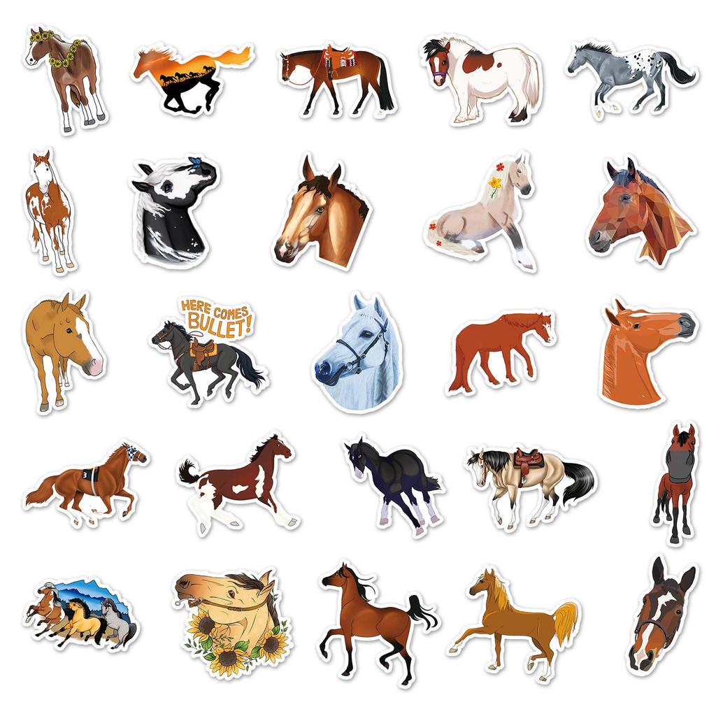 50 Horse Cartoon Stickers: Waterproof Graffiti for Suitcases, Scooters, Computers, and Tablets.