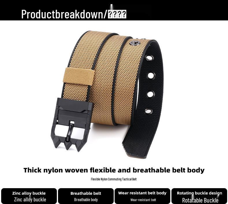 Men's Nylon Canvas Belt with Rotating Alloy Pin Buckle - Durable, Versatile Outdoor Tactical Belt