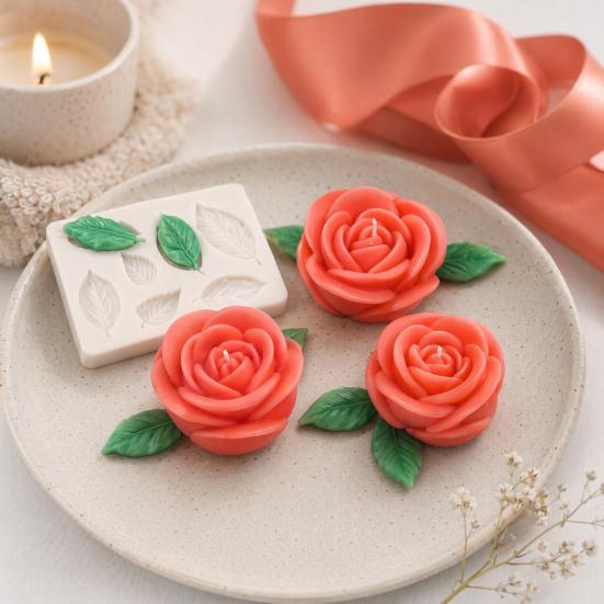 4Pcs Flower Silicone Mold, DIY Rose Candle Soap Making Mold, Flexible Epoxy Resin Mold for Chocolate, Baking Craft Gift