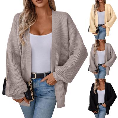 Damenmode, lässig, gestrickt, einfarbig, mit Kapuze, Strickjacke, Pullover, Mantel