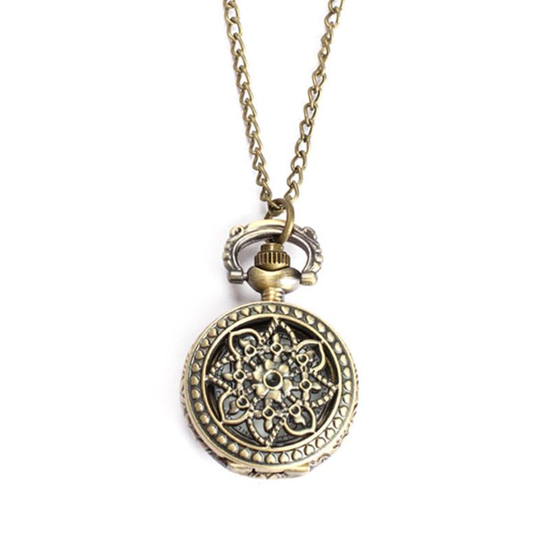 .fashion Lotus Round Pocket watch  Quartz Clock stainless steel case  Pendant Necklace Chain  for Women Men Pocket Watch gift