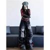 Gothic Punk Style Ripped Wide-Leg Jeans for Women