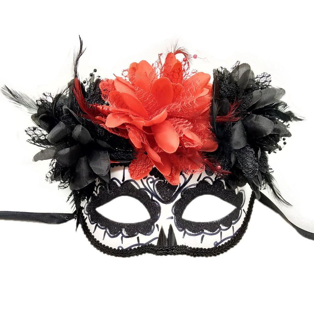 Flowers Mexican Day of The Dead  Mask Fashion Flower Wearing Ghost Mask  Halloween Prom