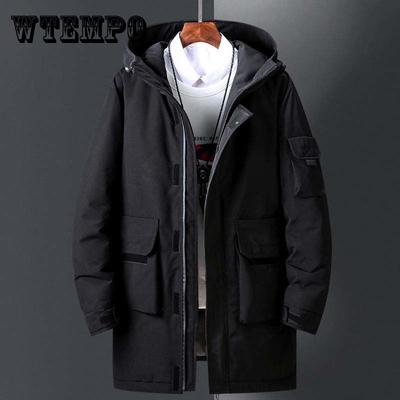 Winter Herren Daunenjacke Mittellange warme und dicke Kapuzenjacke