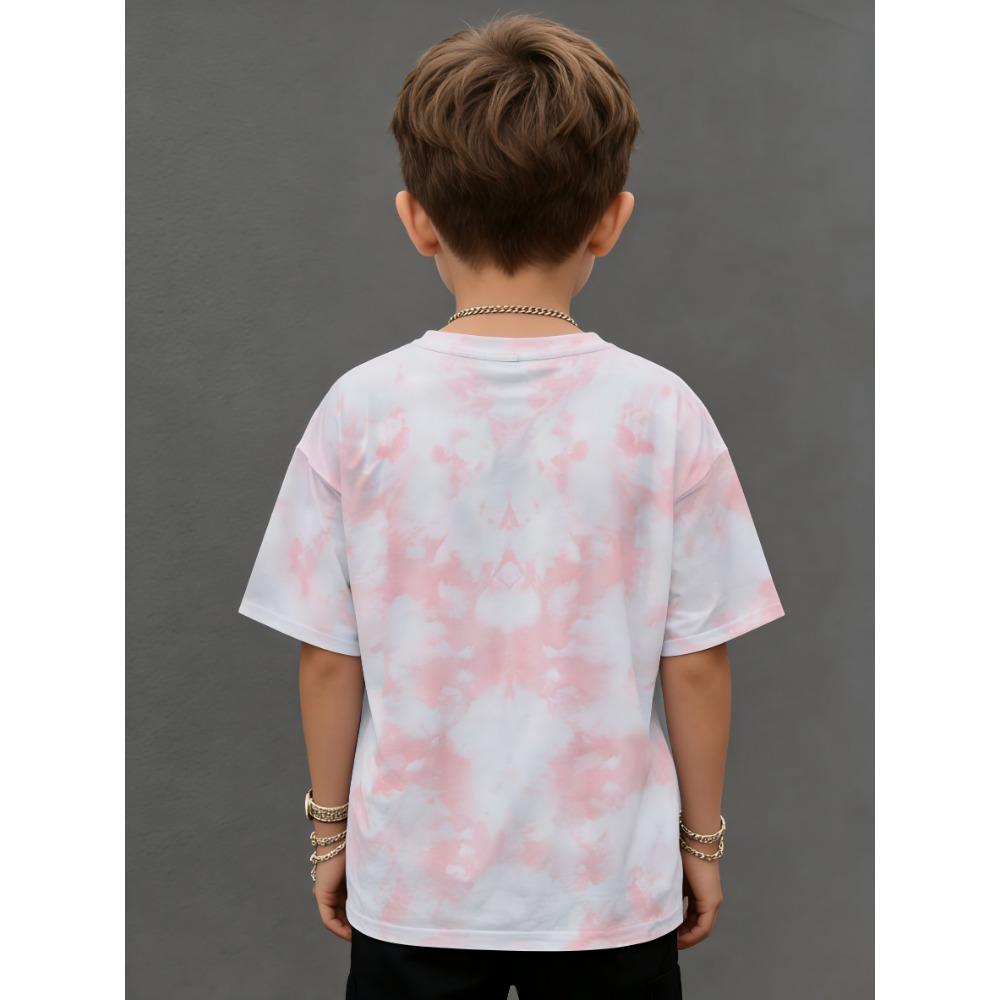 Fashionable Round Neck T-shirt for Boys and Girls. Clean Tie-dyed T-shirt Short-sleeved Fabric. Absorbs Sweat and Does Not Stuffy.