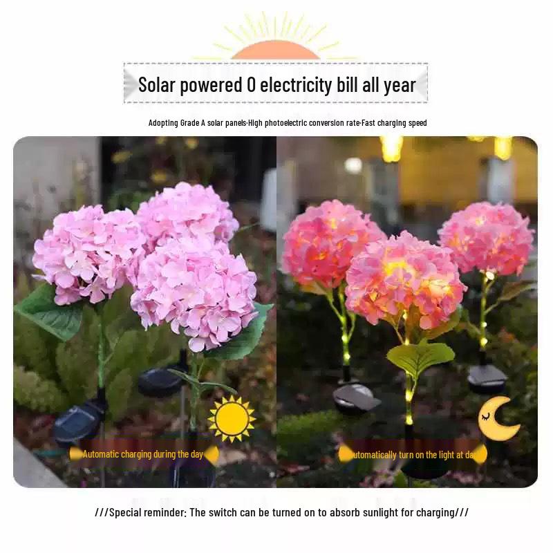 Hydrangea LED Solar Stake Lights - Waterproof Outdoor Garden Decoration