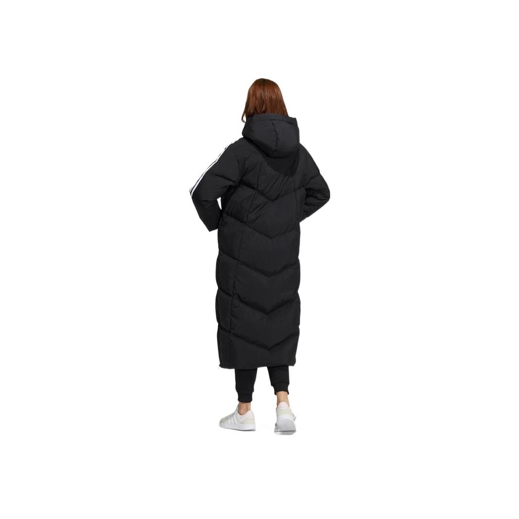 Adidas Neo Long Hooded Down Jacket With Logo Print And Three Stripe Details Women Jacket Black HN9866