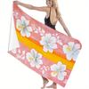 Ultra-Fine Fiber Beach Bath Towel Plush White Hibiscus Flower Palm Leaf Design on Peach Coral Pink Mustard Yellow Quick-Dry