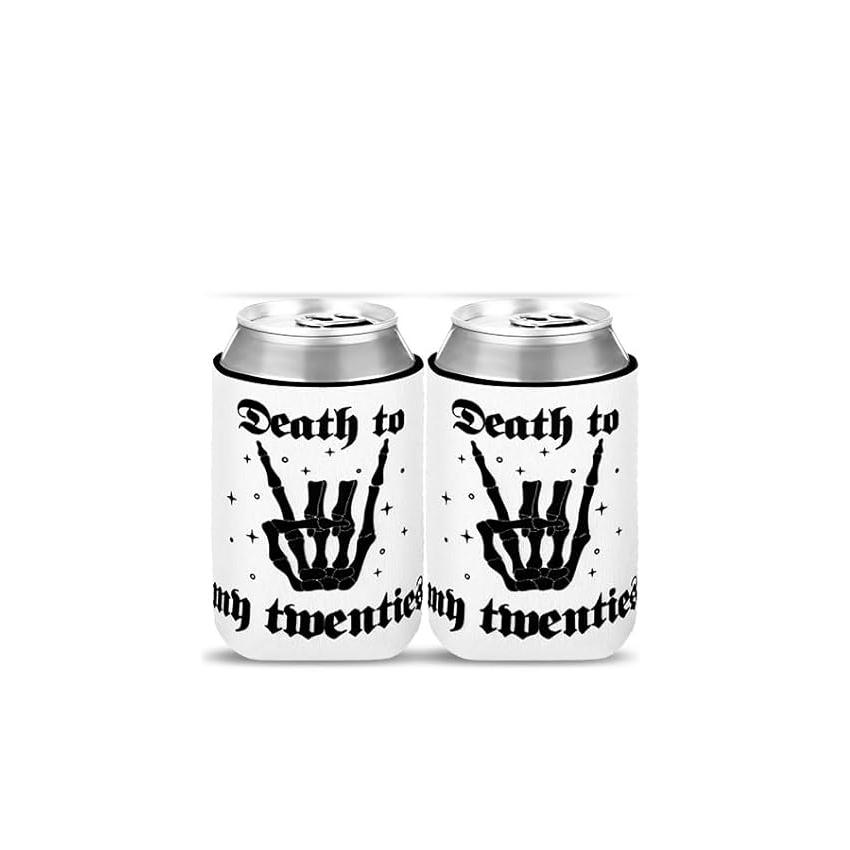 2Pcs Death To My 20s Can Coolers Spooky Scary Skull Halloween Party Gothic for Youth Bachelorette Decorations Bride To Be Gifts