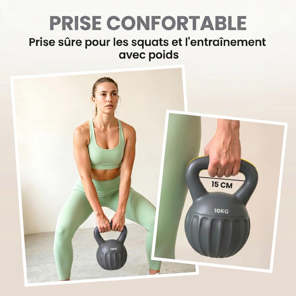 Kettlebell, 10 Kg, Non-Slip Handle, Ball Dumbbell, Gray