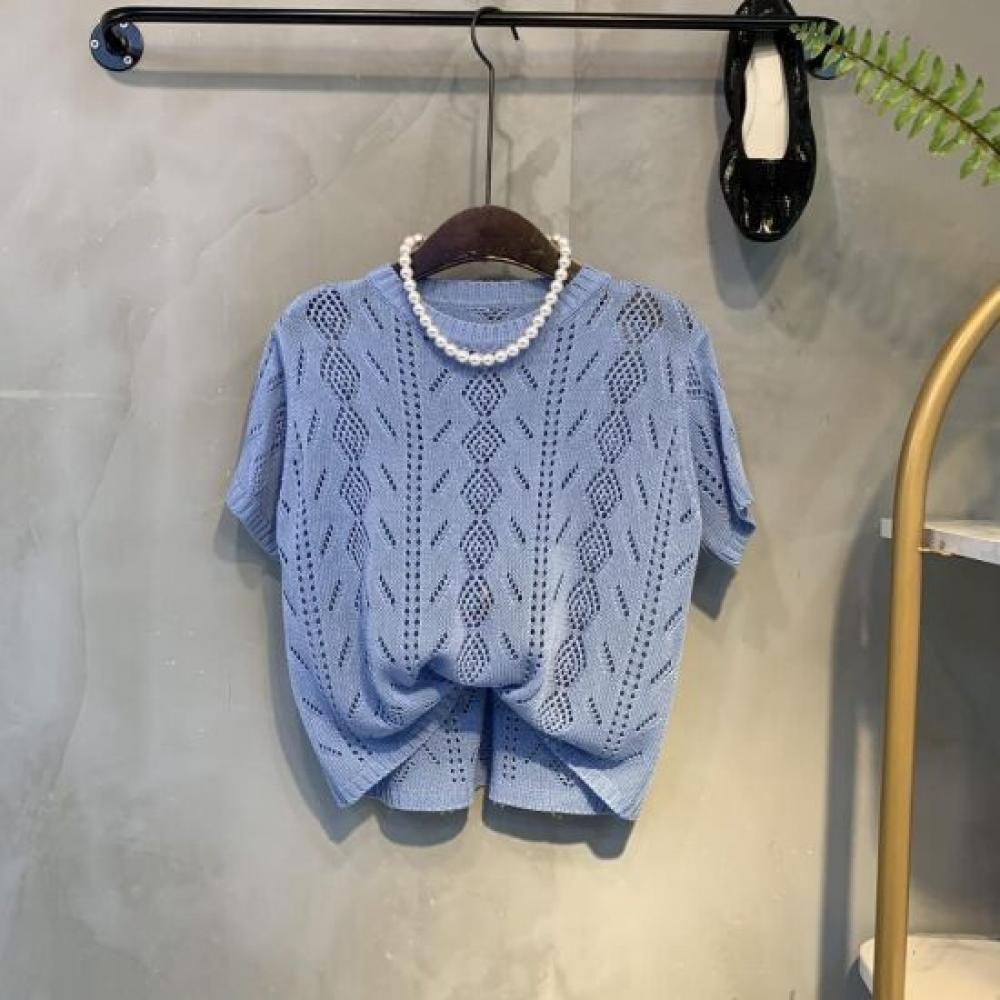 C S In The Room Tro Round neCk punChIng Short Sleeve Knit 4 ColorS