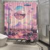 Retro Sci-Fi Shower Curtain - Vibrant Cacti, Disco Ball Ufos & Pastel Sky, Polyester, 12 Hooks, Futuristic Decor