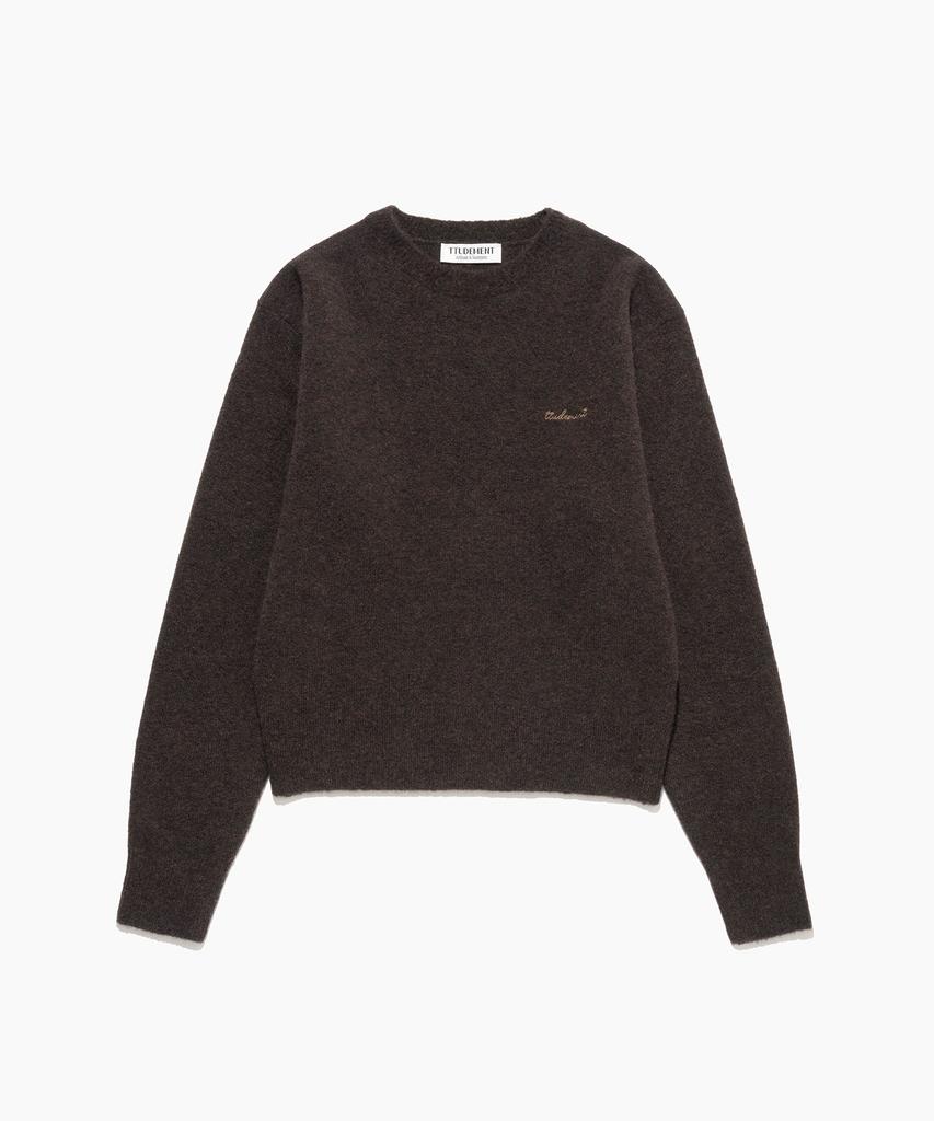 Tudument Wool Round Knit Pullover Brown