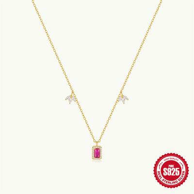 Stylish And Simple S925 Sterling Silver Blue Ruby With Diamond Horse'S Eye Stacked Women'S Versatile Collarbone Necklace